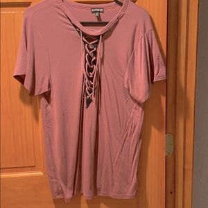 Express Pale pink top with criss cross front